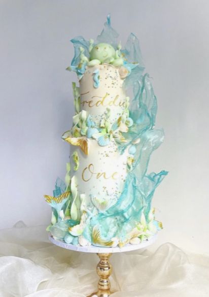 Under The Sea Sweet 16 Cake, Undersea Cake Ocean Themes, Pastel Under The Sea Cake, Mermaid Two Tier Cake, Blue Ombre Cake, 2tier Mermaid Theme Cake, Cake Competition, Cake Designs For Kids, Ocean Cakes