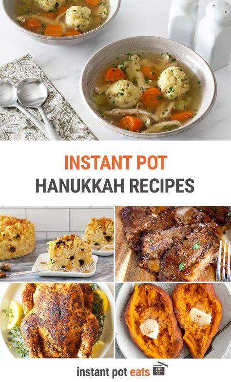 We've collected Hanukkah inspired Instant Pot recipes to celebrate the Jewish Festival of Lights this December, including brisket, roast chicken, matzo ball soup, kugel and more. Jewish Brisket Recipes Instant Pot, Hanukkah Food Recipes, Hanukkah Recipes Dinners, Jewish Food Traditional, Hanukkah 2023, Brisket Roast, Shabbat Dinner Recipes, Hannukah Recipes, Hanukkah Recipes