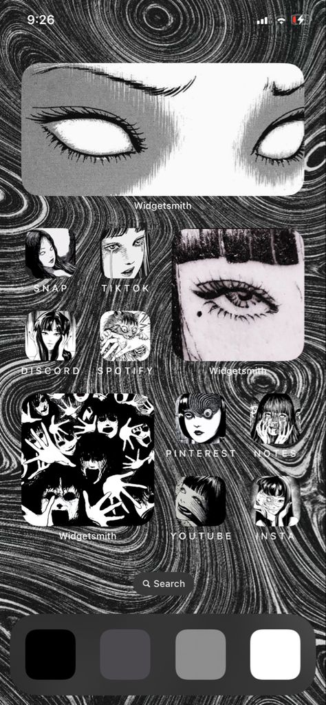 iPhone 11 Phone Theme || this took forever Iphone 11 Wallpaper Ideas, Junji Ito Widgetsmith, Junji Ito Phone Case, Junji Ito Phone Theme, Manga Phone Theme, Tomi Junji Ito, Junji Ito Homescreen, Junji Ito Wallpaper Iphone, Tomie Junji Ito Eyes