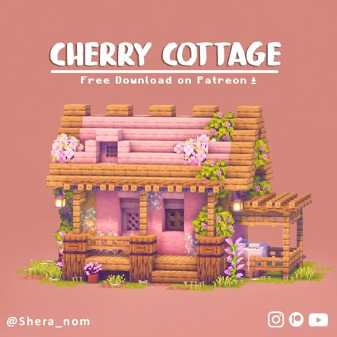 Hey everyone! Here you are 3 cute starter houses for different biomes :) These builds are available for  download on my Patreon for FREE! Minecraft Builds With Cherry Wood, Fairy Starter House Minecraft, Mini Mushroom House Minecraft, Starter Jungle House Minecraft, Tiny Minecraft Villager Houses, Cute Minecraft Town Builds, Cherry Stables Minecraft, Easy To Build Minecraft Houses, Mc Cherry House