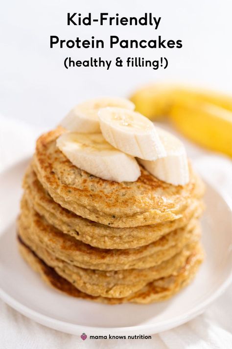 Healthy Pancake Mix Recipe, Premier Protein Pancake Recipes, Baby Protein Pancakes, Toddler Pancake Recipe, Pancakes For Kids, Protein Pancakes For Kids, Protein Toddler Breakfast, Protein Packed Breakfast For Kids, Healthy Pancakes For Kids