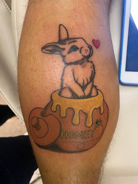 Hunny Bunny Tattoo, Honey Bunny Tattoo, Honey Pot Tattoo, Mom Daughter Tattoos, Bunny Tattoo, Tattoos Inspo, Cute Tattoo, Bunny Tattoos, Hunny Bunny