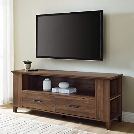 Walker Edison Furniture Company Entertainment TV Stand Console with Storage, with Drawers, Dark Walnut Tv Stand Decor Living Room, Console With Storage, Storage Entertainment Center, Tv Stand Furniture, Wood Tv Console, Walker Edison Furniture, Tv Stand Decor, Tv Stand Cabinet, Wooden Tv Stands