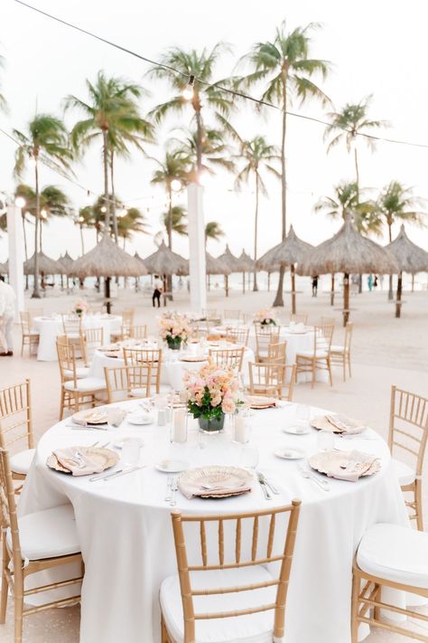 Beach Wedding Catering, Round Table Beach Wedding, Minimalist Beach Wedding Reception, Wedding Reception On Beach, Beachfront Wedding Reception, Simple Beach Wedding Table Decor, Elegant Beach Wedding Decorations, Beach Reception Ideas, Beach Wedding Reception Decorations