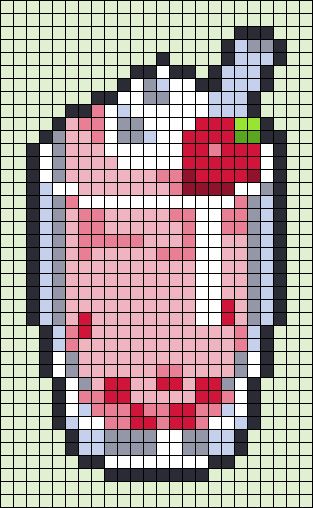 Boba Alpha Pattern, Alpha Grid, Fruit Boba, Shake Drink, Milkshake Smoothie, Smoothie Strawberry, Pixel Grid, Shakes Drinks, Sweet Fruit