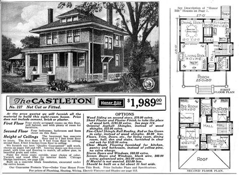 The American foursquare house is present in almost every urban neighborhood developed in the first half of the 20th century. Due to its inexpensive, yet practical, spacious, and attractive design, the American foursquare became the dwelling of choice for families looking to buy or build new homes at a reasonable price across the United States. Sears House Plans, Foursquare House, Sears House, Sears Catalog Homes, Sears Kit Homes, Sears Homes, Four Square Homes, Vintage Floor Plans, Old House Plans