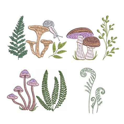 Mushroom Embroidery Simple, Cottage Core Embroidery, Mushroom Embroidery, Berry Pattern, Forest Pattern, Botanical Elements, Halloween Embroidery, Knitted Blankets, Machine Embroidery Design