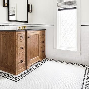 Black And White Bathroom Gold Accents Design Ideas - Page 1 White Bathroom Gold Accents, Bathroom Gold Accents, Hex Tiles, Bathroom Gold, Black And White Bathroom, Hex Tile, Retro Bathrooms, Border Tiles, Black Bath