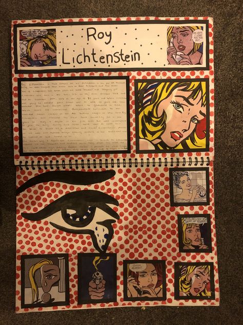 Pop Art Title Page Gcse, Pop Art Title Page, Joel Penkman Gcse Sketchbook, Roy Lichtenstein Artist Research Page, Roy Lichtenstein Art, Artist Research Page, Nagel Art, Patrick Nagel, Reference Page