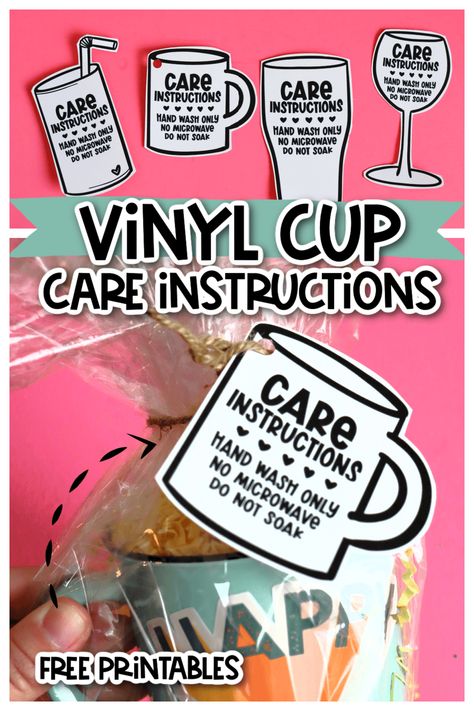 These care instructions for vinyl cups are free printables and are perfect to hand out along with your adhesive vinyl cups, wine glasses, and mugs. #cricut #silhouettecameo #svg #craftvinyl Mugs Cricut, Drink Ware, Best Crafts, Bee Crafts, Family Diy, Cricut Craft Room, Cricut Free, Cricut Craft, Food Home