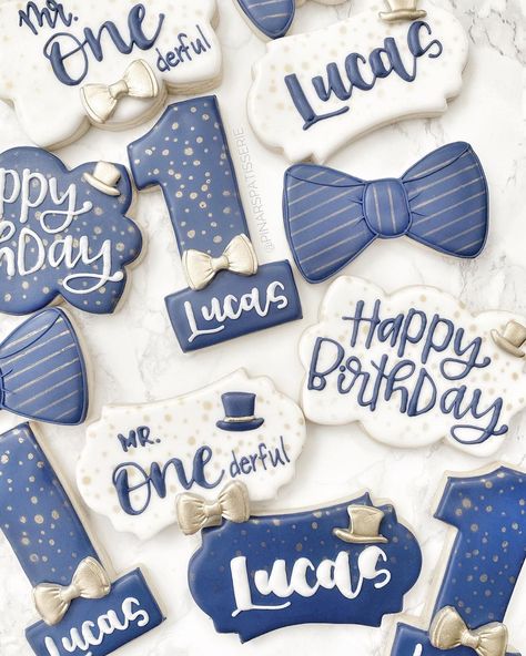 Isn’t He Onederful Birthday, Mr Onederful Birthday Decoration Blue, Mr Onederful Food Ideas, Mr Onederful Birthday Blue, Onederful Cookies, Onederful Birthday Boy, Mr Wonderful 1st Birthday, Mr Onederful Birthday Cake, Blue Birthday Themes