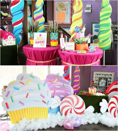 Amazing Willy Wonka party! Perfect candyland party ideas. See more at www.karaspartyideas.com Willy Wonka Party, Giant Lollipops, Giant Candy, Candyland Birthday, Candyland Party, Candy Theme, Candy Land Theme, Candy Decorations, Candyland Decorations