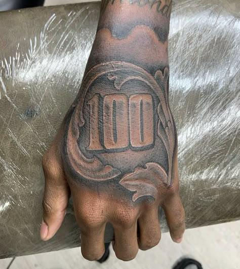 Otf Hand Tattoo, Money Bag Hand Tattoo, Money Hand Tattoo, Black Men Hand Tattoos, Glo Gang Tattoo, Polo Tattoo, Money Sign Tattoo, Hand Tatts, Money Bag Tattoo