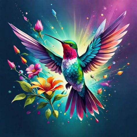 Hummingbird Flower Tattoos, Hummingbird Embroidery, Colorful Hummingbird, Purple Tattoos, Cricket Crafts, Hummingbird Flowers, Detailed Illustration, Create Art, Image Generator