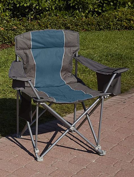 Amazon.com: LivingXL 1000-lb. Capacity Heavy-Duty Portable Oversized Chair, Collapsible Padded Arm Chair with Cup Holders and Lower Mesh Side Pocket, Blue: Furniture & Decor Portable Camping Chair, Portable Chair, Folding Camping Chairs, Outdoor Folding Chairs, Oversized Chair, Camping Furniture, Camping Chair, Lawn Chairs, Patio Dining Chairs