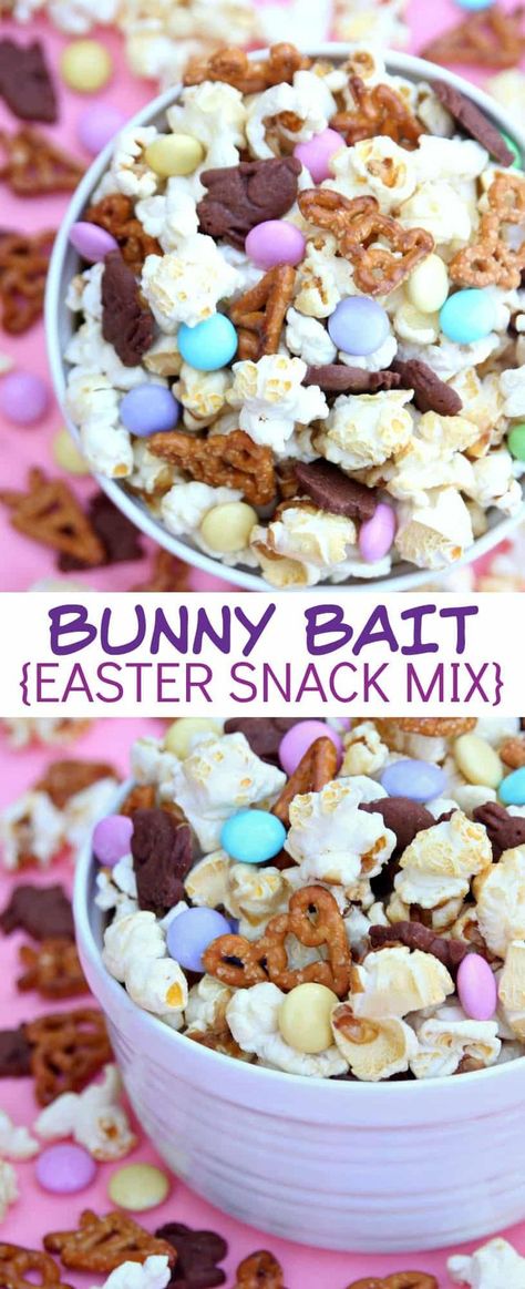 Fun Easter Snacks, Bunny Bait Recipe, Easy Easter Snacks, Easter Bunny Bait, Easter Snack Mix, Easter Snack, Easter Food Appetizers, Bunny Bait, Easter Appetizers