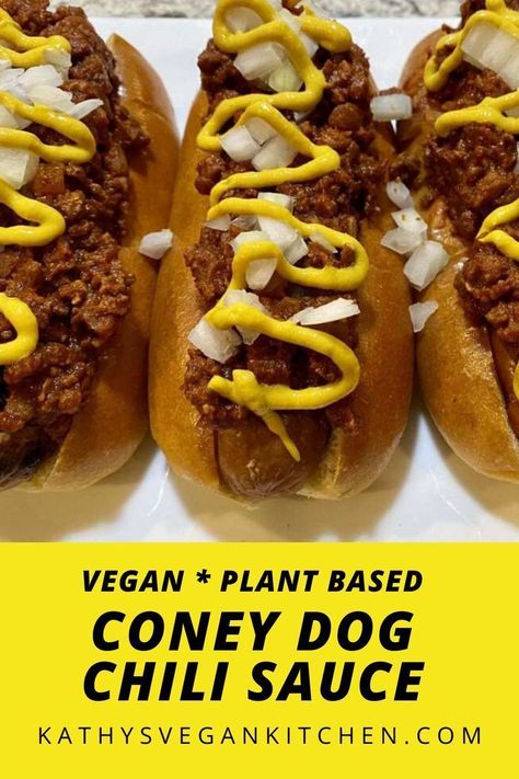 Vegan Chili Dog Sauce, Vegan Chili For Hotdogs, Vegan Coney Dog, Vegan Chili Sauce, Vegan Chili Dogs, Vegan Hot Dog Chili, Heart Snacks, Coney Dogs, Coney Sauce