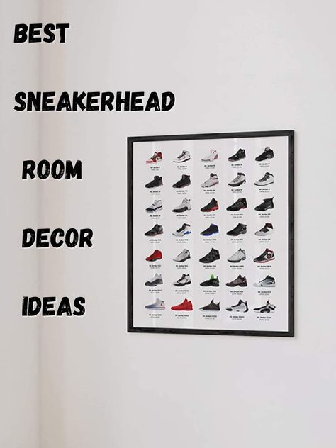 Sneakers Room Decor, Teen Boy Room Shoe Display, Sneakerhead Room Ideas, Sneaker Room Decor, Sneaker Themed Bedroom, Sneaker Bedroom Ideas, Sneaker Head Room Ideas Boy, Jordan Room Ideas, Nike Bedroom