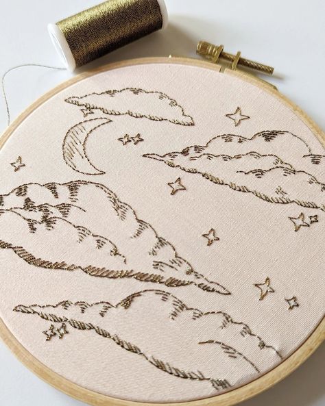 Sparkly clouds feel like summer ☁️✨ I've never really been a summer person, but damn, the older I get the more I seem to love warmer… | Instagram Hand Embroidery Clouds, How To Embroider Clouds, Clouds Embroidery, Embroidered Clouds, Sky Embroidery, Embroidery Clouds, Cloud Embroidery, Summer Embroidery, Shirt Embroidery