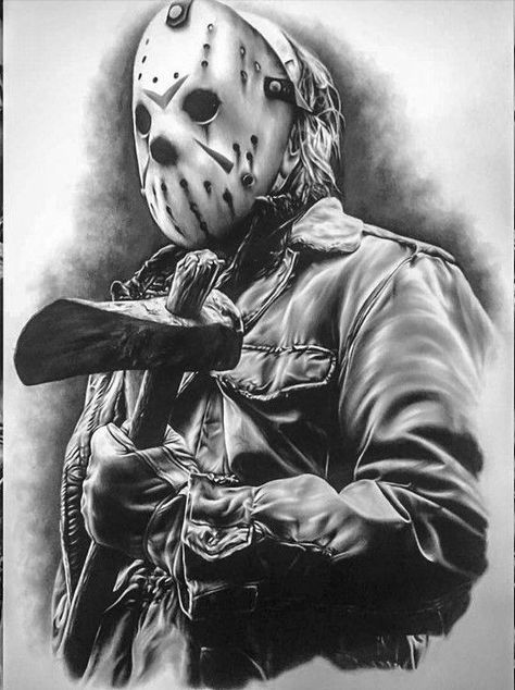 Jason Tattoo Design Drawing, Jason Voorhees Sketch, Jason Tattoo Stencil, Jason Tattoo Design, Jason Tattoo Friday The 13th, Freddy Krueger Tattoo Design, Jason Voorhees Tattoo Designs, Jason Vorhees Tattoo, Jason Voorhees Tattoo