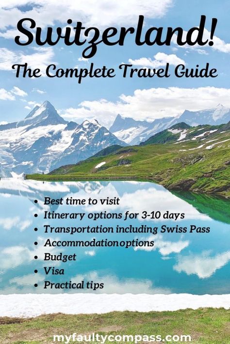 Plan your Swiss holiday with this detailed Switzerland travel guide from a local. Includes all you need to know about the best time to visit,  itinerary options (for 3, 5, 7 or 10 days), visa, transportation in Switzerland (including Swiss Pass), accommodation options, visa, budget and more! #myfaultycompass #switzerland #travelguide Switzerland Travel Itinerary, Best Of Switzerland, Switzerland Travel Guide, Switzerland Itinerary, Switzerland Vacation, Places In Switzerland, Lucerne Switzerland, Visit Switzerland, Backpacking Europe