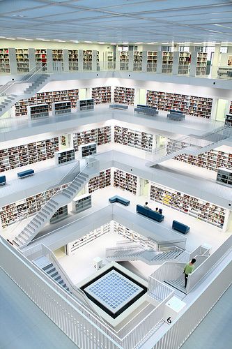 White Library, Stuttgart, Germany Why Wait? #C. Fluker #travel designer Stuttgart Library, White Library, Beautiful Libraries, Beautiful Library, Famous Castles, Dream Library, Stuttgart Germany, Libraries Around The World, Book Nooks