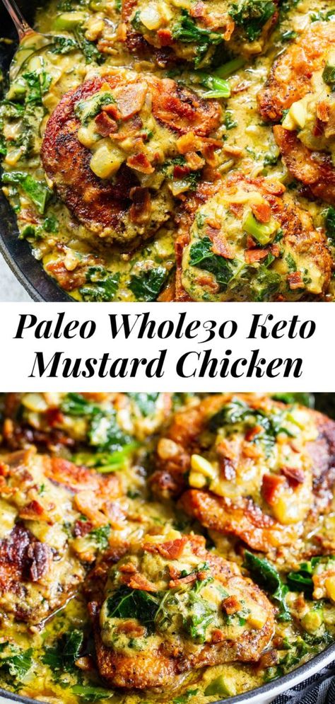 Creamy Mustard Chicken, Chicken With Bacon, Whole30 Chicken, Whole30 Dinner Recipes, Whole30 Keto, Whole30 Dinners, Seasoned Chicken, Paleo Crockpot, One Skillet