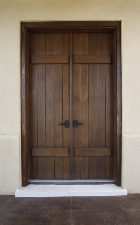 Spanish Cedar Exterior Door in a Board and Batten Style. Spanish Style Doors, Wooden Door Entrance, House Main Door, House Front Door Design, Modern Entrance Door, Double Doors Exterior, House Main Door Design, Main Entrance Door Design, Wooden Main Door