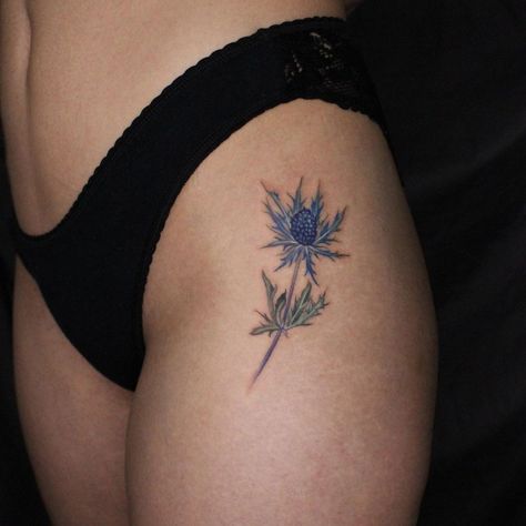 Nigella Flower Tattoo, Sea Holly Tattoo, Eryngium Tattoo, Blue Thistle Tattoo, Holly Core, Mistletoe Tattoo, Eryngium Planum, Thistle Flower Tattoo, Thistle Tattoo