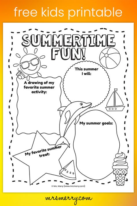 Free Printable Summer Activities Worksheet - Mrs. Merry Summer Worksheets For Kids, Nature Worksheet, Summer Vocabulary, Preschool First Day, Free Summer Activities, Kids Worksheet, Summer Worksheets, Holiday Homework, Holiday Worksheets