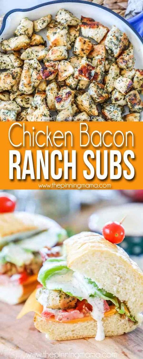 Chicken Bacon Ranch Subs Recipe, Blackstone Chicken Bacon Ranch, Chicken Subs Recipes, Chicken Bacon Ranch Subs, Chicken Sub Sandwich, Handheld Recipes, Amazing Chicken Breast Recipes, Chicken Bacon Ranch Sandwich, The Pinning Mama