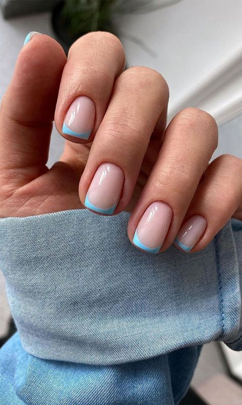 The most stunning wedding nail art designs for a real “wow” Baby Blue Nails, Milky Nails, Cute Nail Art Designs, Short Square Nails, Modern Nails, Minimal Nails, Blue French, White French, Cute Nail Art