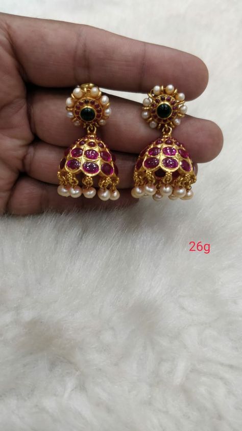 Ruby And Pearl Earrings, Daily Ware Gold Earrings Indian, Gold Earrings Indian Latest, Small Jumkas For Daily Use, Small Buttalu Earrings Gold, Gold Buttalu Earrings Latest, Buttalu Earrings Gold, Buttalu Earrings, Gold Jumkas