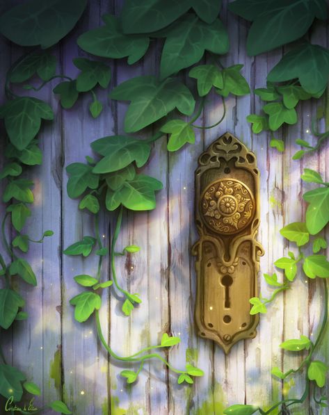 Secret Door Painting, Secret Garden Artwork, Secret Garden Door Drawing, The Secret Garden Aesthetic, Secret Garden Illustration, Secret Garden Aesthetic, Garden Entrances, Secret Garden Art, Door Artwork