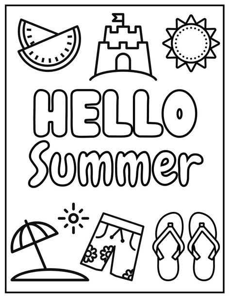 Glow Day Coloring Sheet, Summer Time Worksheets, Hello Summer Coloring Pages, Summer Pictures For Kids, Summer Templates Free Printable, June Crafts For Preschoolers, Summer Printables Free Preschool, Toddler Coloring Pages Free Printable, Summer Season Images