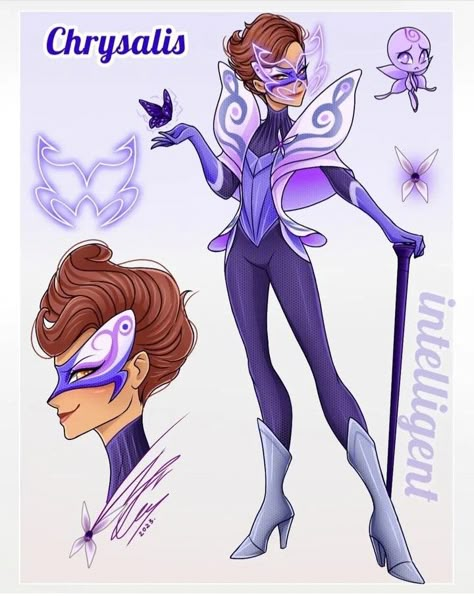 Miraculous Butterfly, Fanmade Miraculous, Miraculous Design, Miraculous Ladybug Villains, Miraculous Outfits, Fantasy Book Ideas, Butterfly Miraculous, Comic Dress, Ladybug Outfits