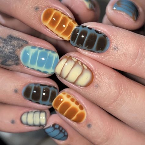 Nature Nails Aesthetic, Eclectic Nail Art, Short Funky Nail Designs, Funky Nails Short, Short Maximalist Nails, Short Funky Nails, Nails Inspo Summer, Bug Nails, Snake Skin Nails