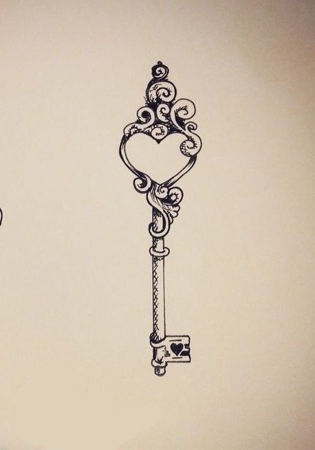 Key Tattoo Designs Vintage, Key Tattoos For Women, Small Key Tattoos, Tattoos For Childrens Names, Heart Key Tattoo, Key Drawing, Keyhole Tattoo, Skeleton Key Tattoo, Odyssey Art