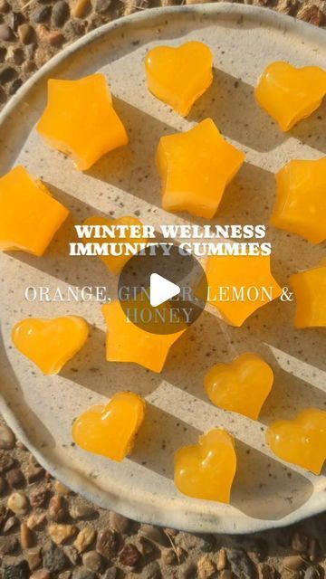 Jane Houston on Instagram: "ORANGE, GINGER, LEMON, HONEY IMMUNITY GUMMIES 🍯 These are a super fun & delicious way to encourage you & your little ones to consume more immune supporting foods this winter!! Save this recipe to make this week 💛 

Ingredients: 
1.5 cups of freshly squeezed orange juice (freshly squeezed will contain more vitamin C than juice purchased from the shop) 
2 tbsp lemon juice 
1/2 tsp freshly grated ginger 
2 tsp raw honey or Manuka honey 
1/2 cup water 
5 tbsp gelatin (I used @gelproaustralia ) 

1) Juice the oranges 

2) Finely grate the fresh ginger and add it to a small saucepan with 1/2 cup water. Simmer with the lid on for 3-5 minutes. Then set aside and allow it to cool 

3) Add the freshly squeezed orange juice to the saucepan with the water and ginger, as w Winter Wellness, Freshly Squeezed Orange Juice, Manuka Honey, Raw Honey, Orange Juice, Fresh Ginger, Vitamin C, Honey, Ginger