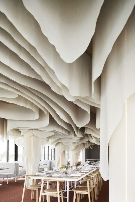 Koichi Takada, Fabric Installation, Fabric Ceiling, Pop Up Restaurant, Ceiling Installation, Pop Up Store, Cafe Interior, Ceiling Design, Natural Texture