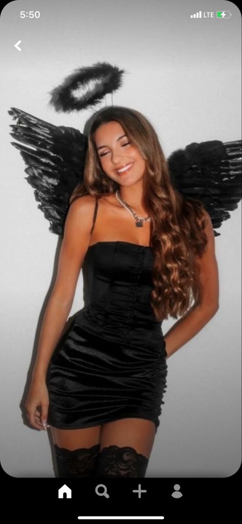 Dark Angel Halloween Costume, Black Angel Costume, Halloween Rave Outfits, Dark Angel Costume, Black Dress Halloween Costume, Diy Fantasia, Angel Halloween Costumes, Black Halloween Costumes, Barbie Halloween Costume