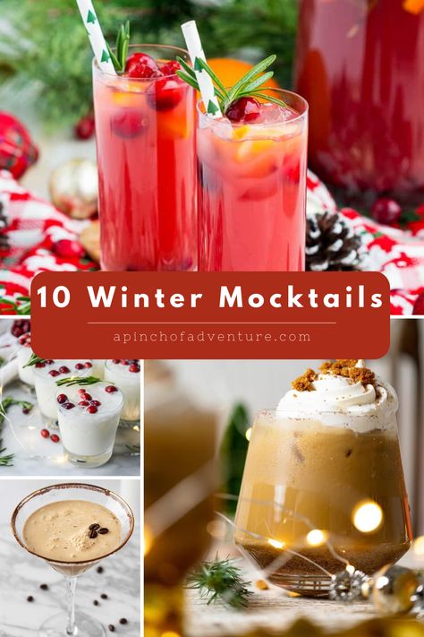 10 Best Winter Mocktails - A Pinch of Adventure Winter Mocktail, Drinks With Sprite, Christmas Mocktail Recipes, Winter Mocktails, Holiday Mocktail, Autumn Foods, Christmas Mocktails, Hot Winter Drinks, Winter Cocktails Recipes