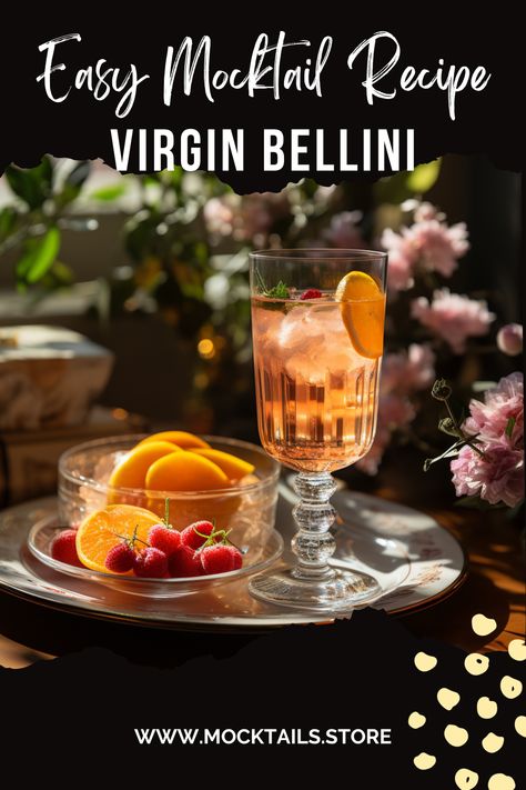 Virgin Bellini Peach Bellini Recipe, Easy Mocktail Recipes, Bellini Recipe, Alcohol Free Drinks, Peach Bellini, Peach Puree, Lime Soda, 2000 Calories, Peach Slices