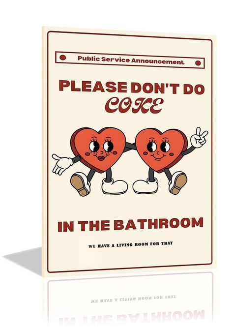 PRICES MAY VARY. Funny Signs for Bathroom *STYLE*: This artwork for bathroom enhances your room with retro please dont do coke in the bathroom sign, featuring stylish beige animated heart groovy and retro aesthetic art concepts, making your bathroom funny wall decor reflect a different kind of fun. Increase the indoor aesthetic atmosphere. Funny Bathroom Pictures*QUALITY MATERIAL*: The canvas wall art for bathroom is carefully made of high-quality canvas and wrapped in a solid wood frame. There Cool Posters For Bathroom, Aesthetic Bathroom Posters, Funny Bathroom Posters, Funny Poster Design, Coke In The Bathroom Sign, Bathroom Posters Funny, Groovy Wall Art, Bathroom Things, Poster Grafico