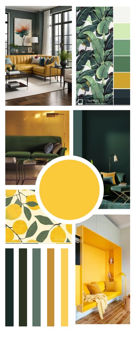 Yellow And Green Mood Board, Sage And Mustard Bedroom, Mustard Yellow Interior Design, Mustard And Green Bedroom, Mustard Colour Combinations, Green And Mustard Bedroom, Mustard And Green Living Room, Green And Mustard Living Room, Green And Yellow Room