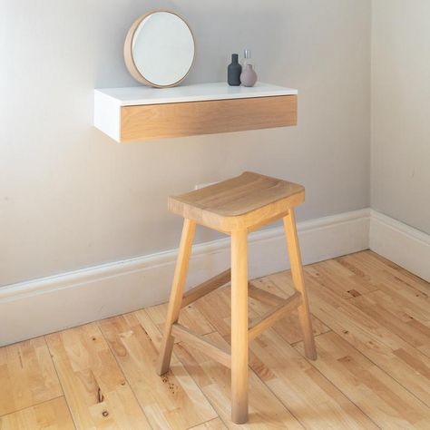 Small Floating Dressing Table with Oak Drawer | Etsy Floating Dressing Table, Wall Mounted Dressing Table, Dressing Table Ideas, Dressing Room Decor, Dekorasi Kamar Tidur, Small Home Office, Multifunctional Furniture, Dressing Room Design, Functional Furniture