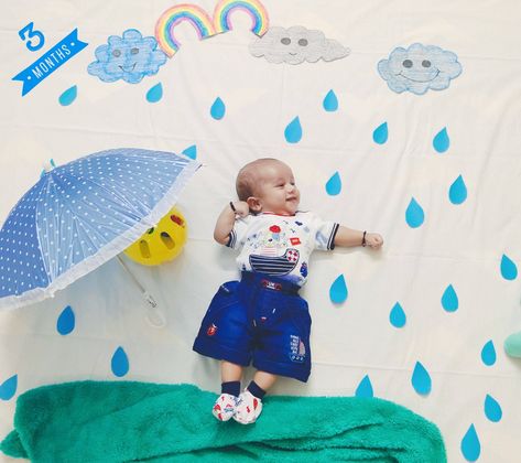 Mansoon Theme Photoshoot For Baby, Rainy Season Theme Baby Photoshoot, Rainy Season Baby Photoshoot, Rainy Season Photoshoot, Rainy Theme Baby Photoshoot, 3 Months Photoshoot, Rainy Day Photoshoot, Monthly Baby Photos Boy, Months Photoshoot