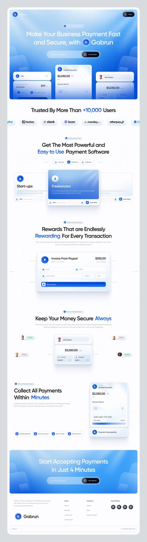 Gabrun - Finance Payment Service Website by Rona Zepri for Plainthing Studio on Dribbble Desain Ux, Blue Website, Corporate Website Design, Food Web Design, Ui Ux 디자인, Ui Design Dashboard, Service Website, Graphic Design Brochure, Illustrator Design Tutorial