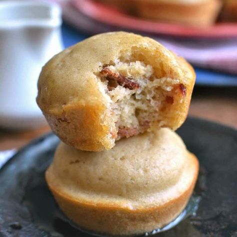 Maple Bacon Pancake Muffins square Bacon Pancake Muffins, Maple Bacon Pancakes, Bacon Pancake, Maple Desserts, Bacon Muffins, Bacon Pancakes, Muffin Flavors, Breakfast Bacon, Southern Breakfast