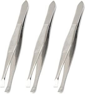 Luxxii (3 Pack) Flat Tweezers - Stainless Steel Flat Tweezers Hair Plucker for Hair and Eyebrows Personal Care (C_FLAT) Best Tweezers, Open Pores, Hair Strand, Grow Hair, Tweezers, Fine Hair, For Hair, Eyebrows, Beauty And Personal Care